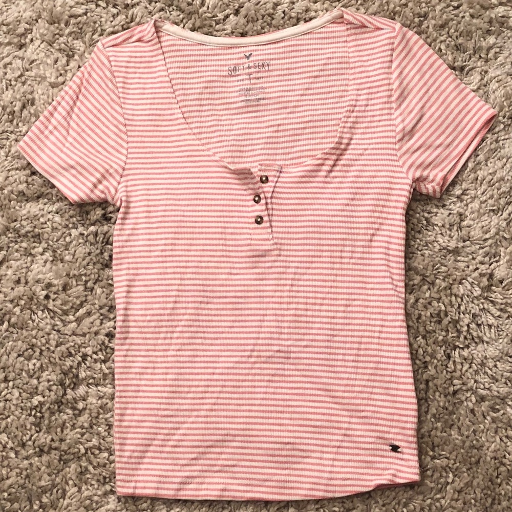 Peach Striped Short Sleeve Tee